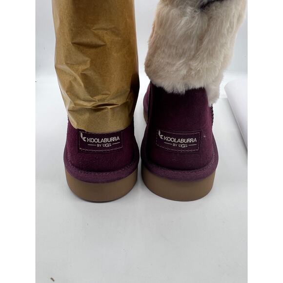 Koolaburra by UGG Suede Faux Fur Short Boots Dezi Plum White Size 10 NIB - Picture 4 of 10